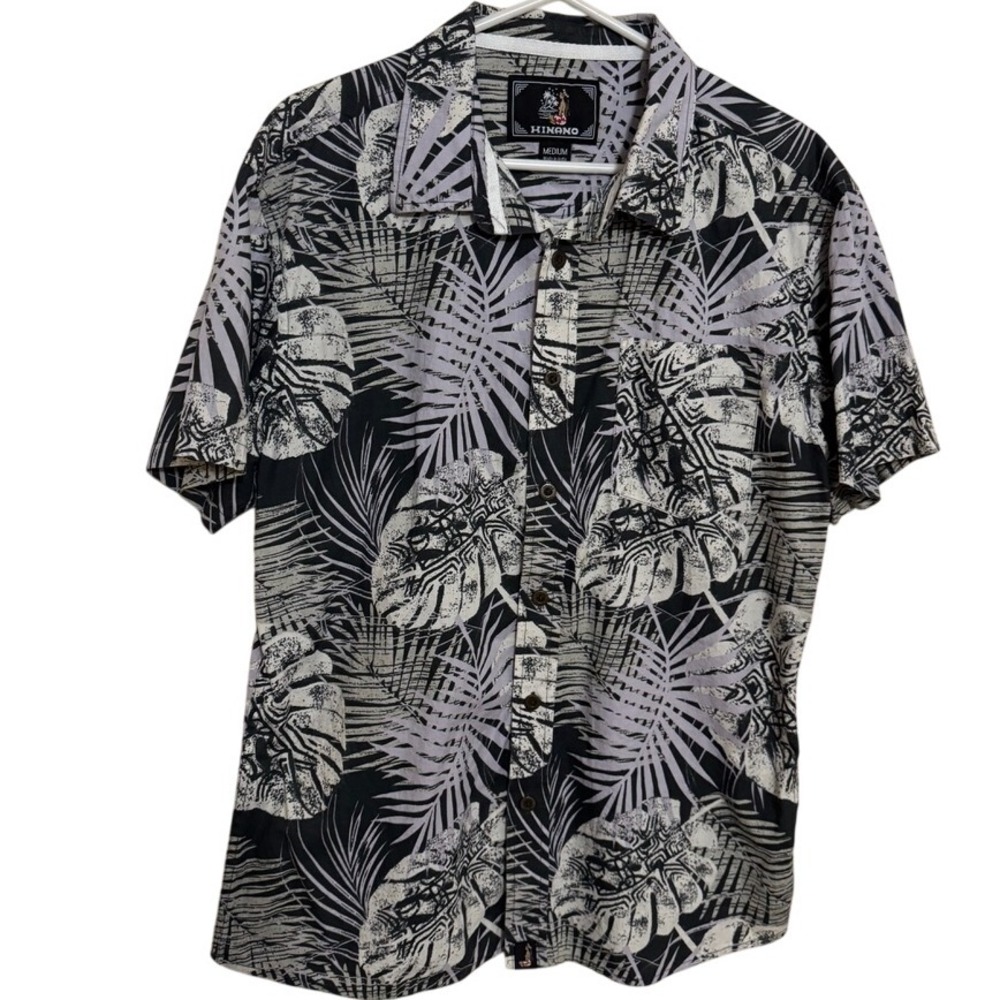 Hinano Tahiti Hawaiian Button down Shirt Men Medium short sleeve Floral Vacation